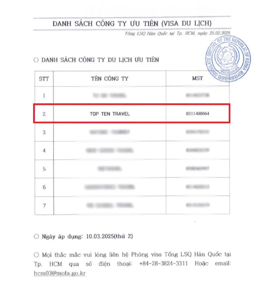 Top Ten Travel 'Thống lĩnh' Visa Hàn Quốc – 7 ngày xét duyệt, đoàn thể siêu dễ