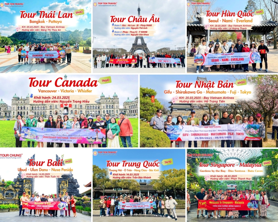 Tổng hợp hình đoàn tour du lịch khởi hành tháng 3/2025 tại Top Ten Travel