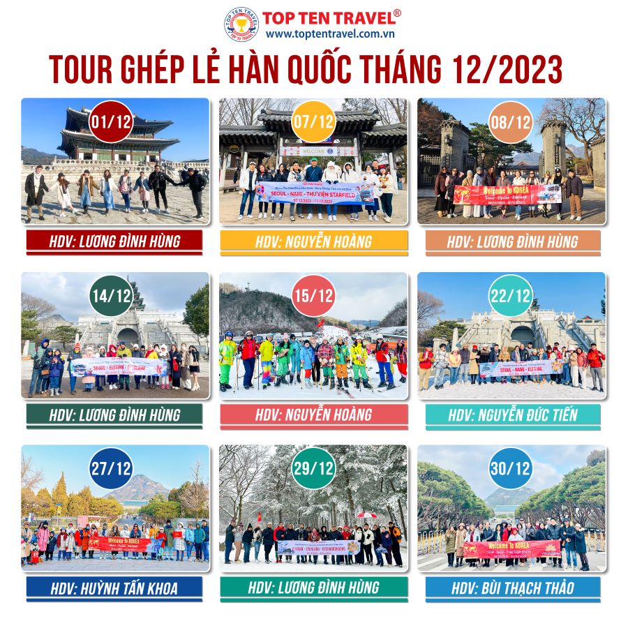 Tổng hợp hình đoàn tour du lịch khởi hành tháng 12/2023 tại Top Ten Travel