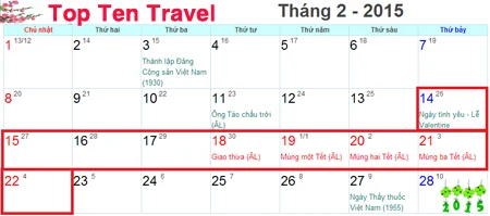 Lịch nghỉ Tết 2015 &amp; Điểm du lịch tết hấp dẫn