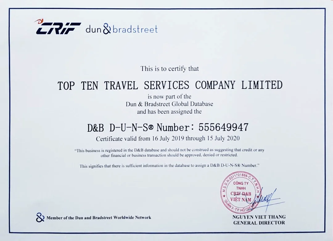 Top Ten Travel vươn tầm thế giới vào hệ thống Dữ liệu Toàn cầu của D&B