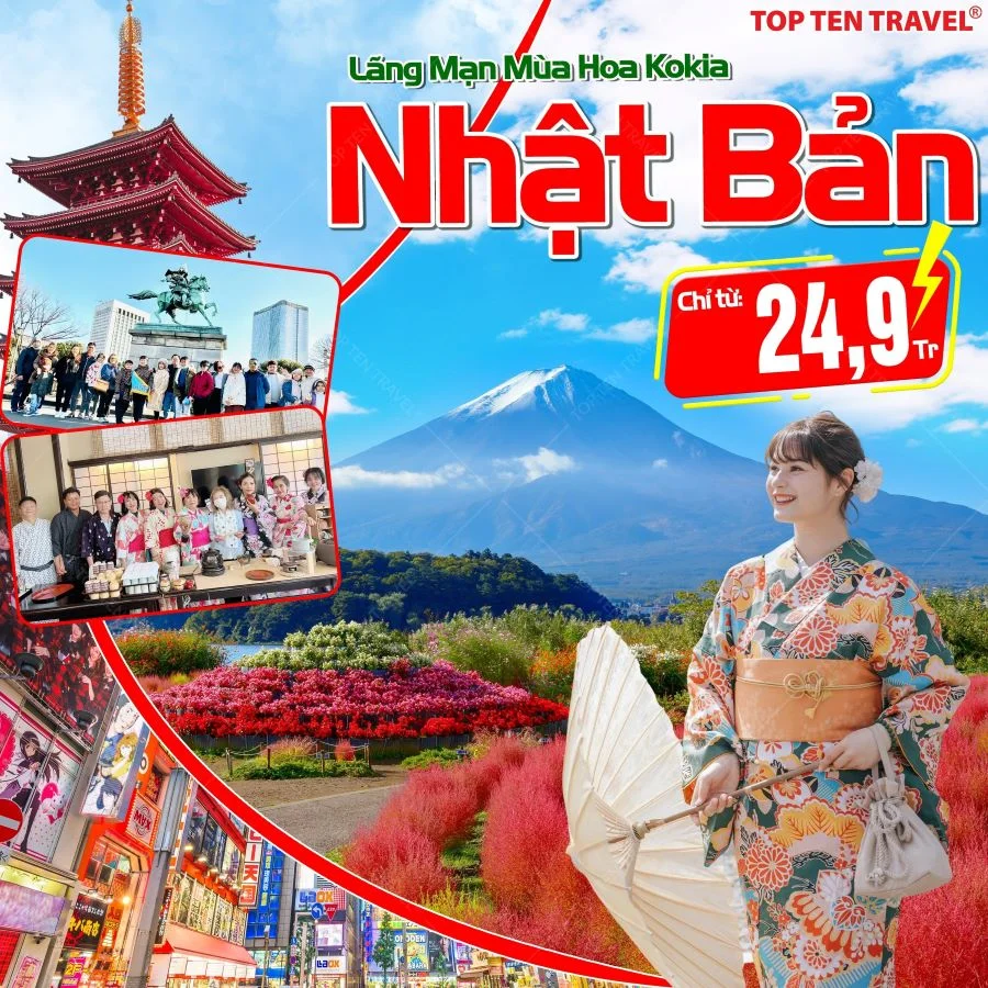 Du lịch Nhật Bản Ngắm Hoa Kokia: Narita - Yamanashi - Tokyo 5N4Đ