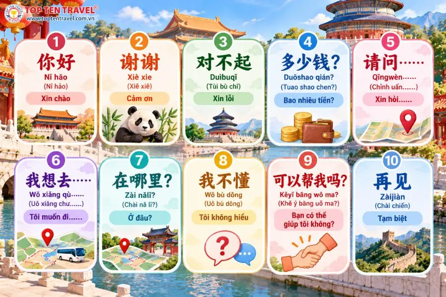 10 câu tiếng Trung cơ bản và dễ nhớ giúp du khách giao tiếp thuận tiện hơn trong chuyến đi
