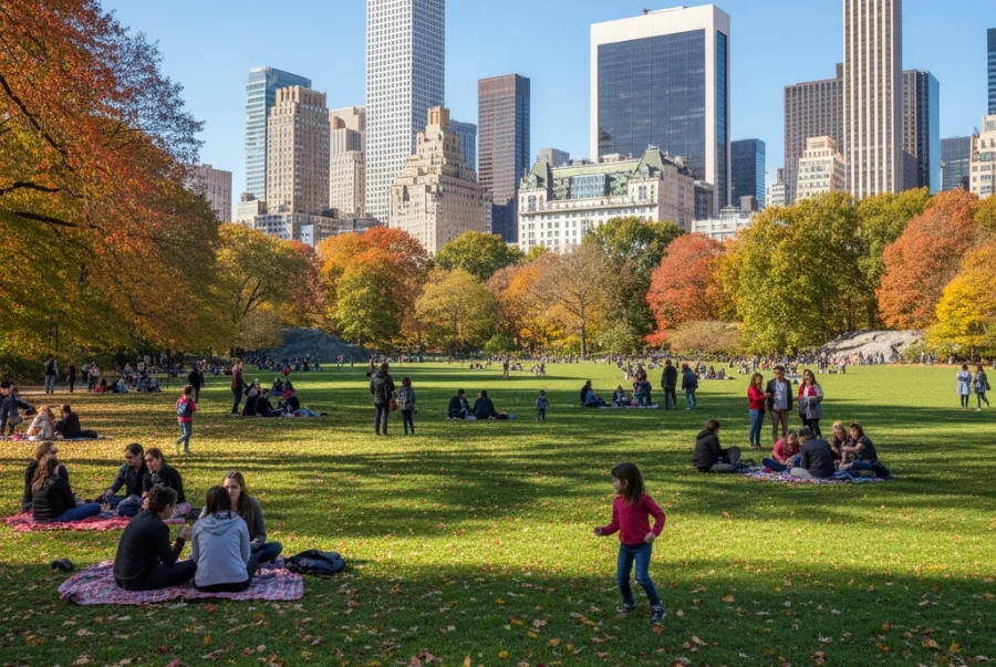 Great Lawn và Sheep Meadow là nơi lý tưởng để picnic giữa mùa thu Central Park