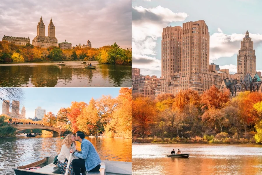 Dạo thuyền trên hồ là hoạt động được yêu thích nhất của du khách khi đến Central Park mùa thu