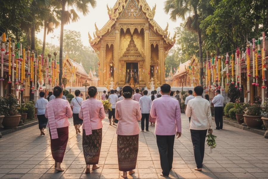 Du khách đến Thái Lan vào dịp Tết có thể hòa mình vào các lễ hội và tham gia viếng chùa cầu may đầu năm cùng người dân địa phương