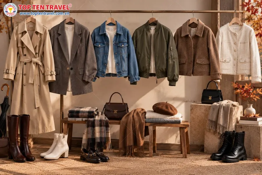 Trench coat, blazer, denim jacket và áo tweed là những lựa chọn dễ phối trong mùa thu
