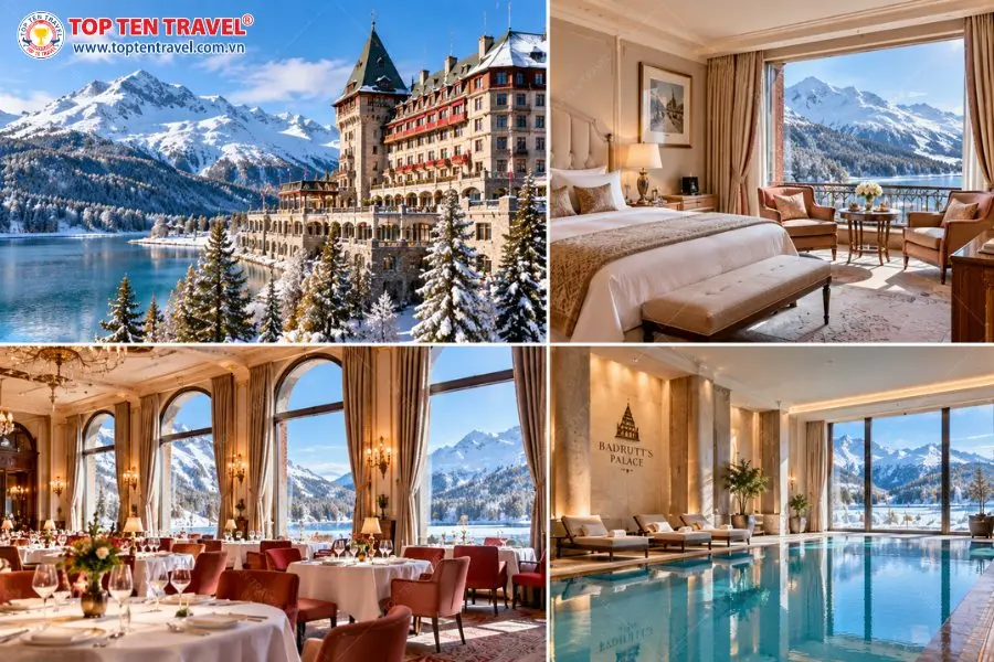 Badrutt’s Palace Hotel nổi bật giữa khung cảnh núi Alps tại St. Moritz, Thụy Sĩ