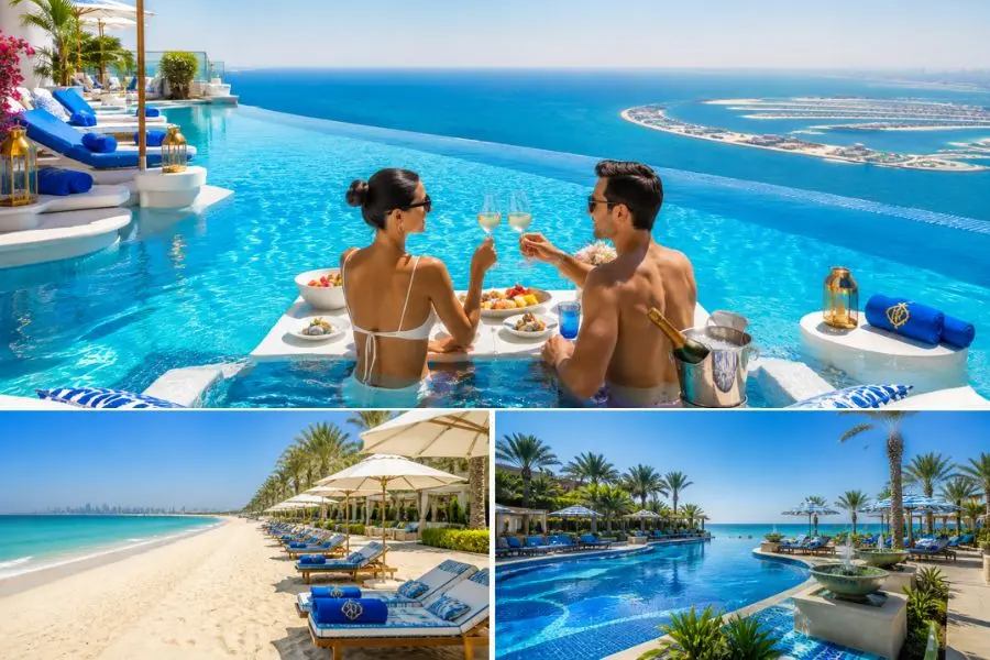 Burj Al Arab sở hữu không gian bãi biển riêng biệt và hệ thống hồ bơi sang trọng