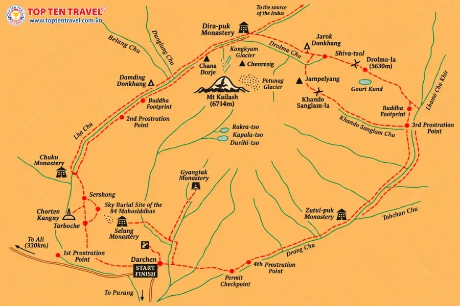 Toàn bộ khung cảnh cung đường Kailash Kora vòng quanh núi Kailash