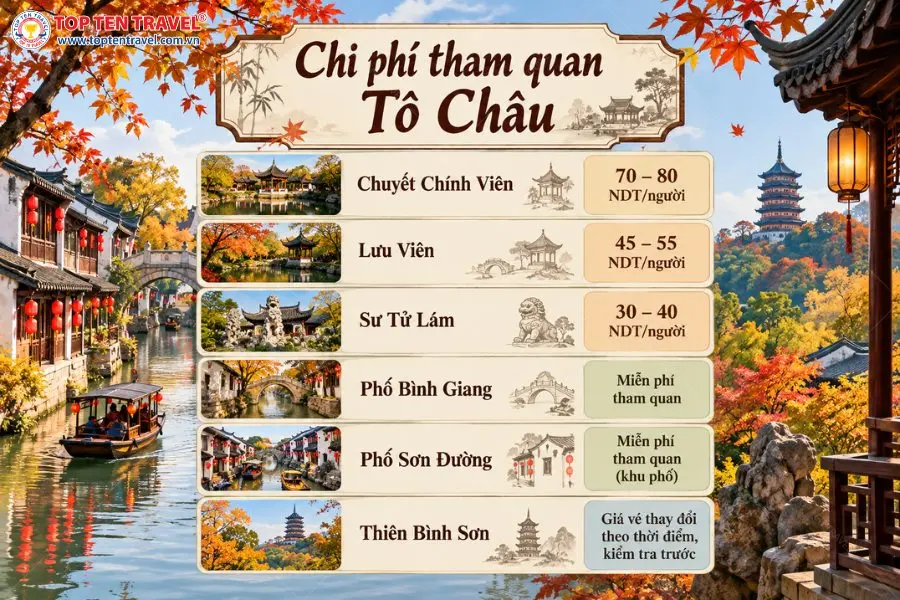  Tổng hợp mức giá vé tham khảo tại các địa điểm du lịch Tô Châu