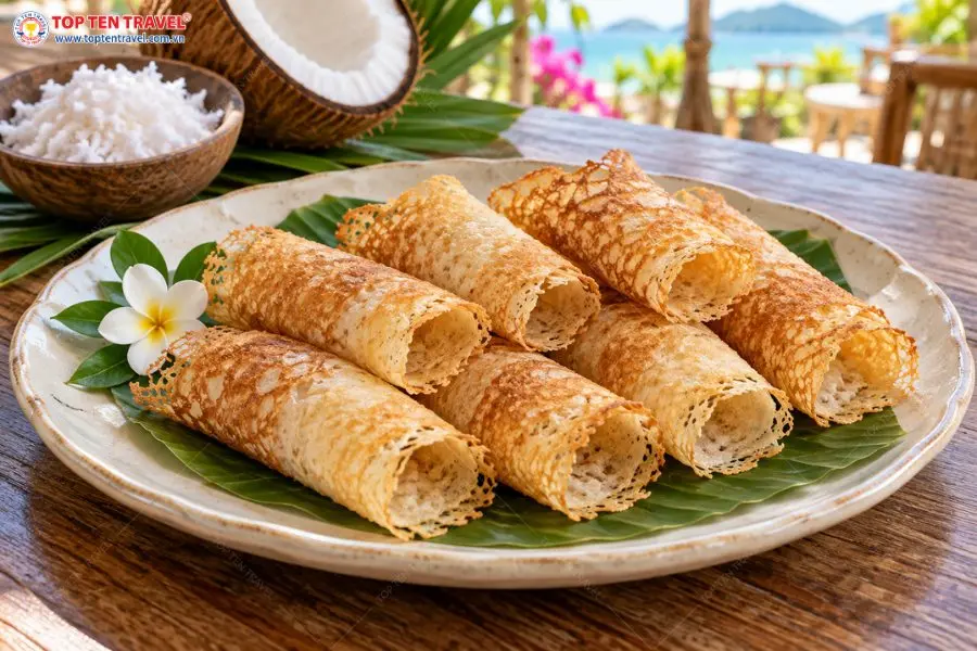 Những chiếc bánh A Pong nhỏ xinh với lớp vỏ mỏng, thơm hương dừa.