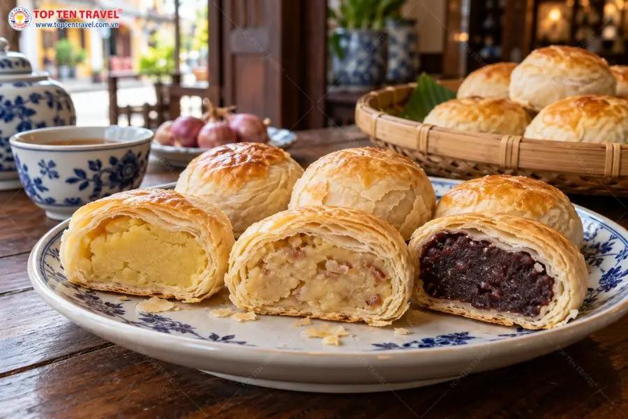 Những chiếc bánh Tao Sor có lớp vỏ mỏng nhiều tầng, bên trong là đa dạng các loại nhân hấp dẫn