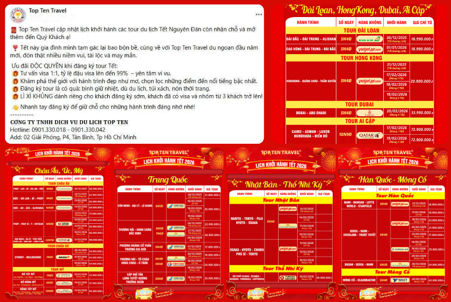 Top Ten Travel tung ra hàng loạt các ưu đãi khuyến mãi cho các dòng tour dịp tết nguyên đán