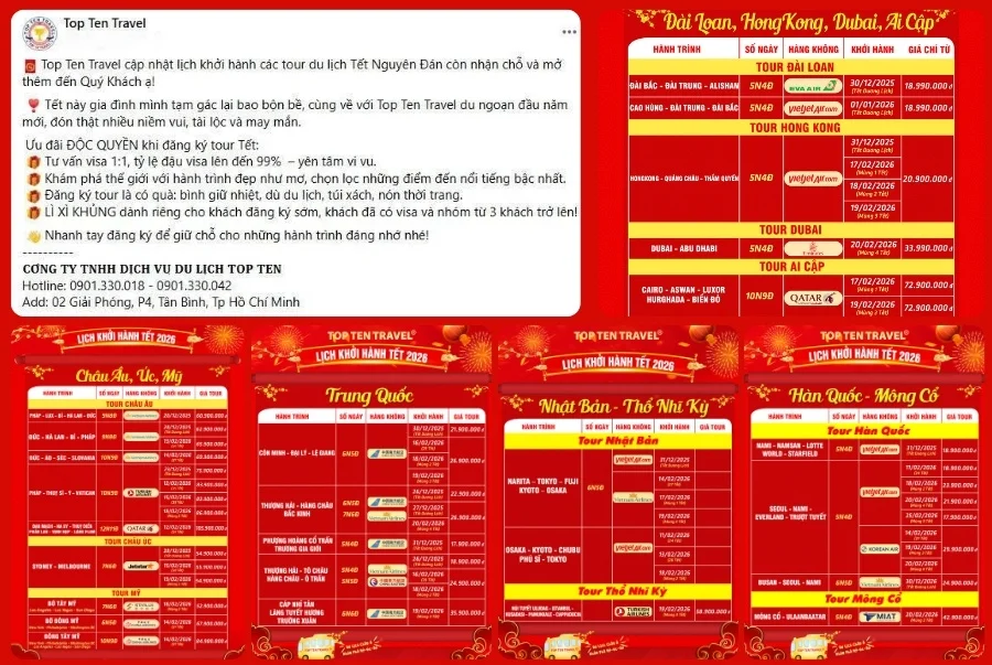 Top Ten Travel tung ra các chương trình khuyến mãi siêu hot dành riêng cho các hành trình tour du lịch tết 2026