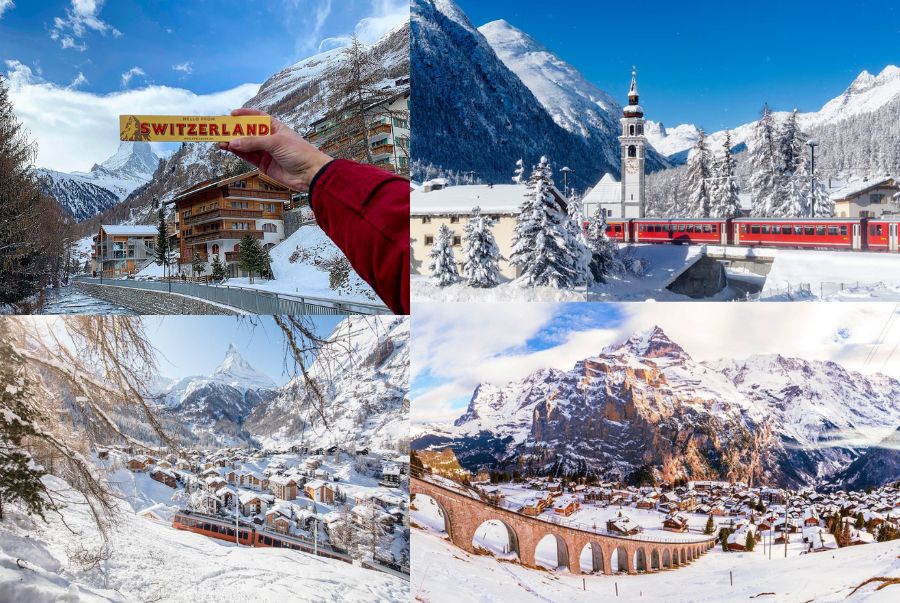 Thụy Sĩ mùa đông tựa như một bức tranh sống động với hình ảnh tuyết trắng bao phủ