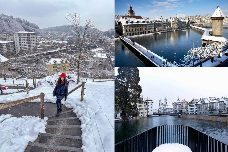 Vào mùa đông, Lucerne khoác lên mình lớp tuyết trắng mỏng, in bóng xuống dòng sông Reuss trong vắt