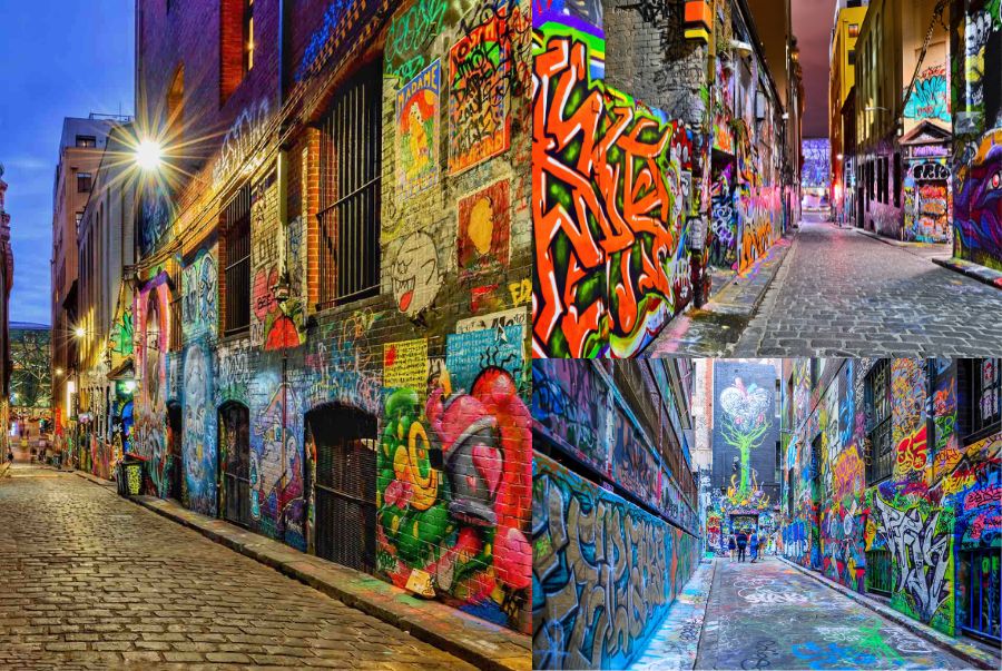 Khung cảnh rực rỡ sắc màu với những hình vẽ độc đáo tại Hosier Lane