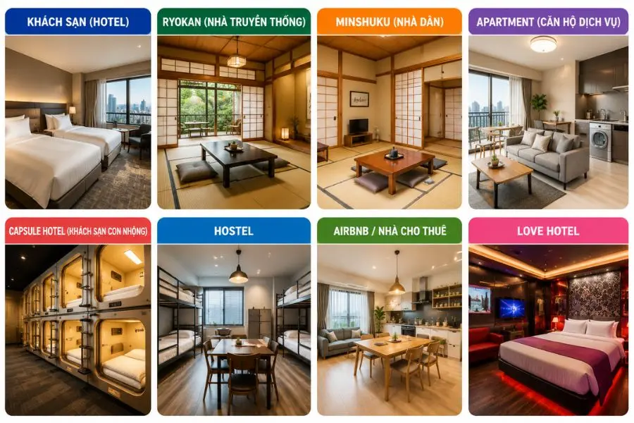 Nhật Bản sở hữu nhiều loại hình lưu trú phù hợp với mọi ngân sách