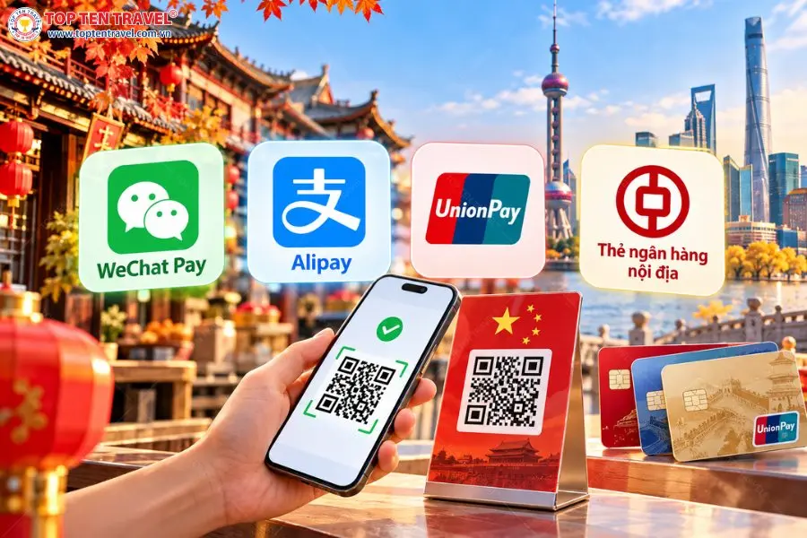 WeChat Pay, Alipay, UnionPay và thẻ ngân hàng là những ứng dụng thanh toán phổ biến tại Trung Quốc