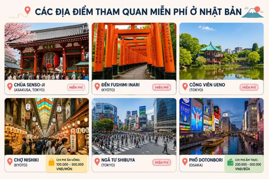 Nhật Bản sở hữu nhiều điểm tham quan nổi tiếng miễn phí dành cho du khách