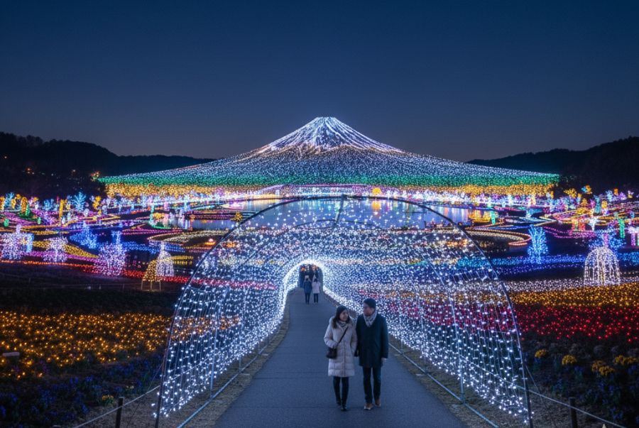 Khung cảnh rực rỡ tại lễ hội ánh sáng Nabana no Sato Illumination