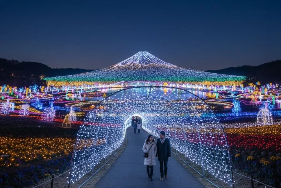 Khung cảnh rực rỡ tại lễ hội ánh sáng Nabana no Sato Illumination
