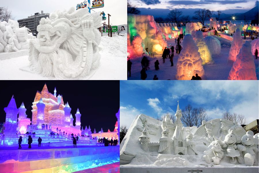 Các tượng tết khổng lồ tại lễ hội Sapporo Snow Festival