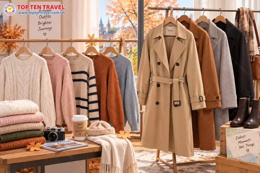 Áo len, sweater kết hợp trench coat hoặc wool coat là công thức vừa giữ ấm vừa thanh lịch cho mùa thu Châu Âu