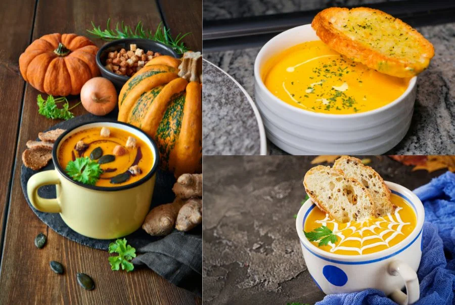 Vào mùa đông, món súp bí đỏ trở thành một biểu tượng ấm áp với hương vị ngọt dịu, béo nhẹ và màu vàng rực rỡ đầy sức sống