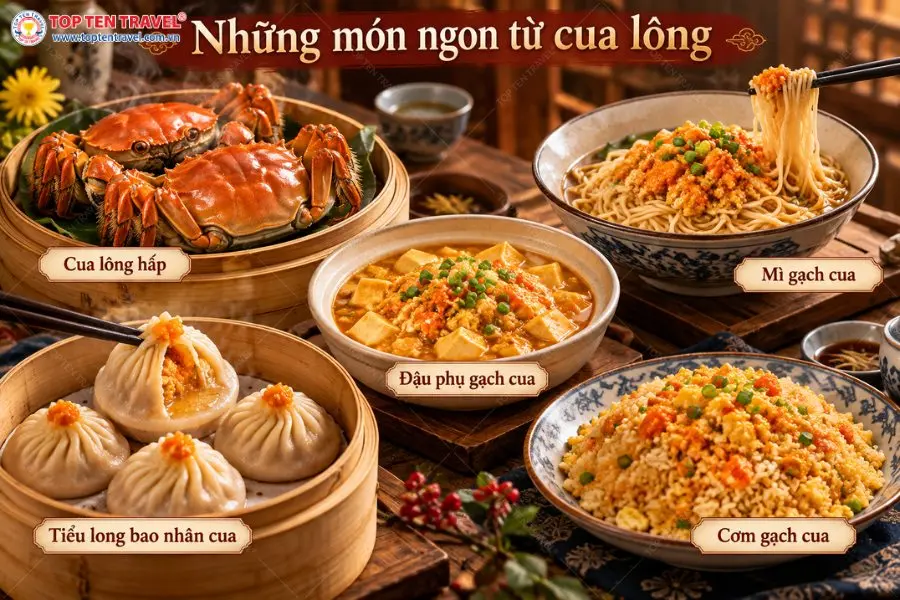 Từ cua lông hấp truyền thống đến mì gạch cua và tiểu long bao, mỗi món đều mang hương vị đặc trưng của ẩm thực Tô Châu
