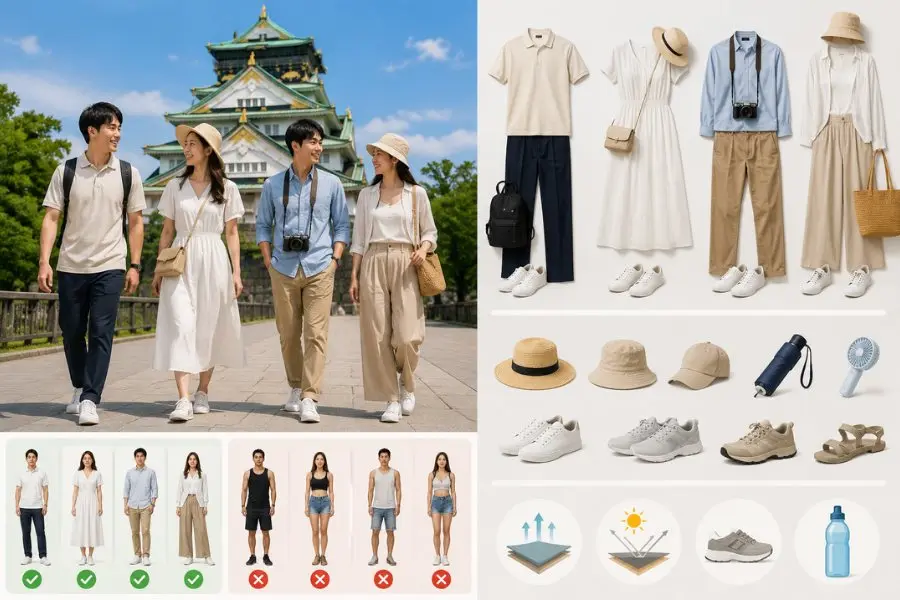 Một số cách phối đồ phù hợp khi tham quan lâu đài Osaka cổ kính