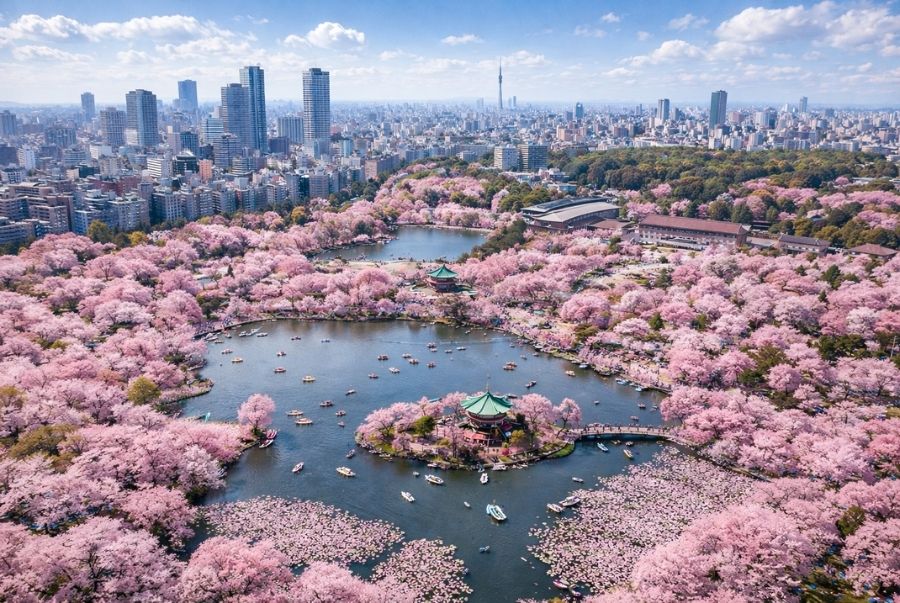 Toàn cảnh Công viên Ueno rực rỡ sắc hoa anh đào tại Tokyo
