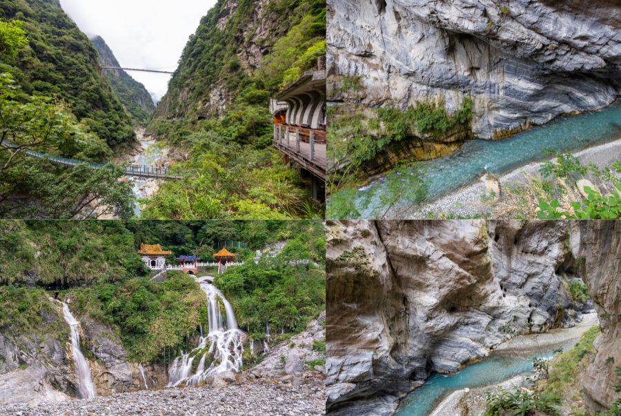 Công viên quốc gia Taroko nổi bật với hẻm núi sâu được hình thành từ đá cẩm thạch trắng