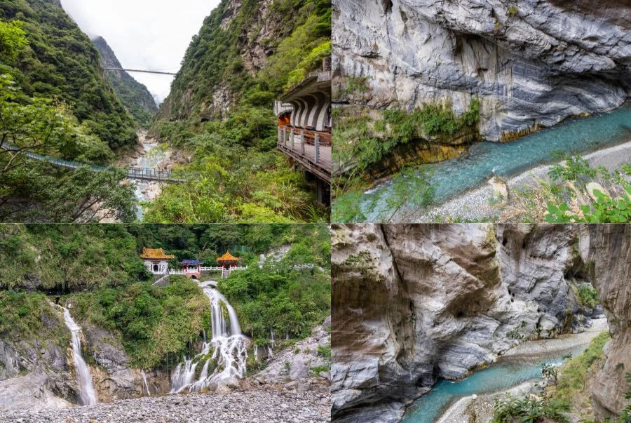 Công viên quốc gia Taroko nổi bật với hẻm núi sâu được hình thành từ đá cẩm thạch trắng