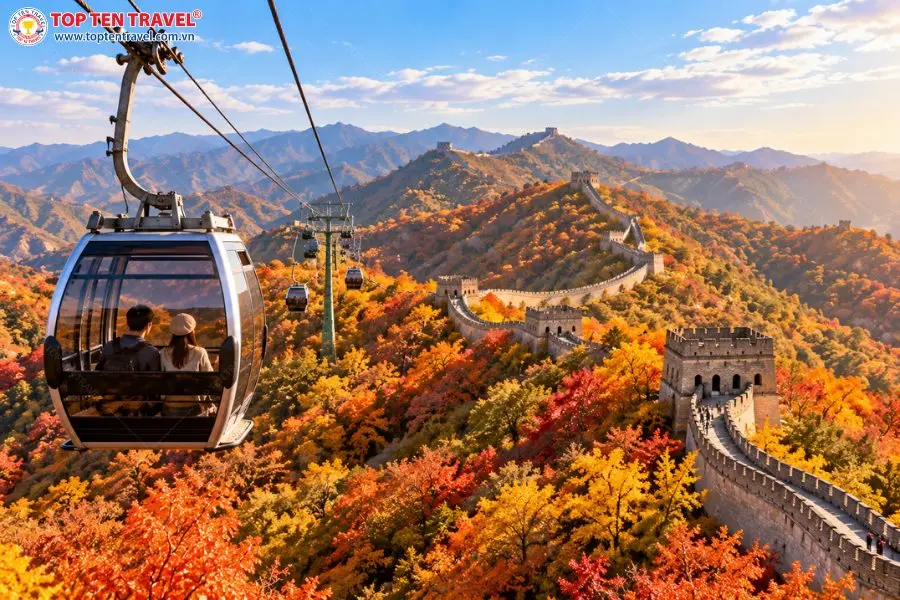 Trải nghiệm đi cáp treo ngắm toàn cảnh Vạn Lý Trường Thành mùa thu