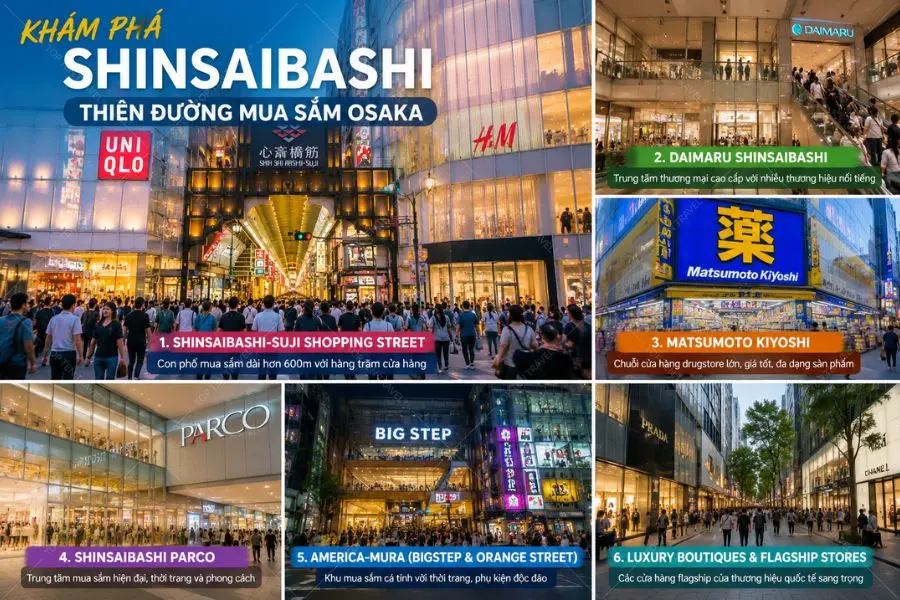 Khám phá cấu trúc khu mua sắm Shinsaibashi sẽ giúp du khách dễ dàng định hướng và tối ưu trải nghiệm shopping tại Osaka.