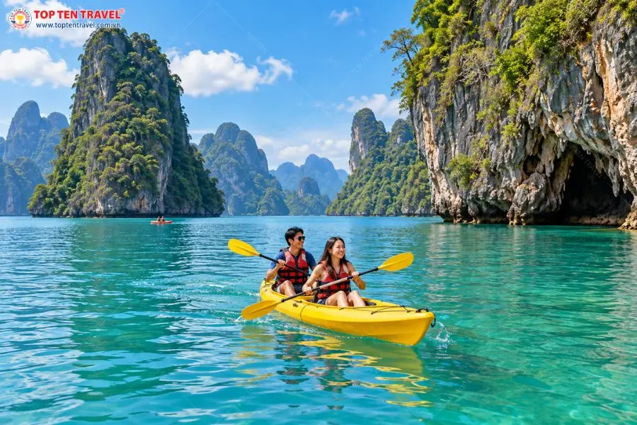 Chèo kayak khám phá cảnh quan trong hành trình trải nghiệm Phuket