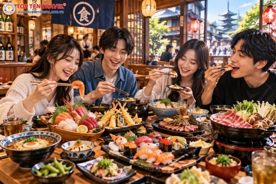 Chi phí ăn uống tại Nhật Bản phụ thuộc vào lựa chọn của du khách, từ những quán ăn bình dân đến các nhà hàng cao cấp