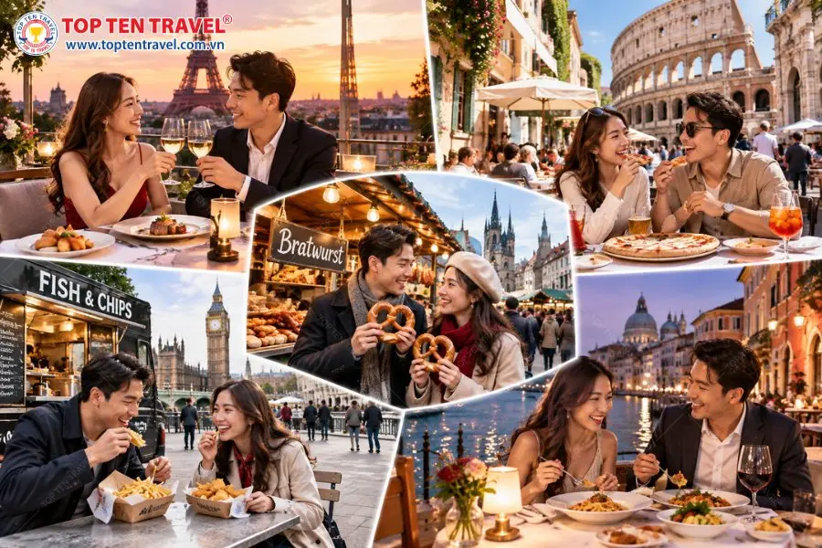 Trải nghiệm ẩm thực Châu Âu từ nhà hàng sang trọng đến các món ăn đường phố