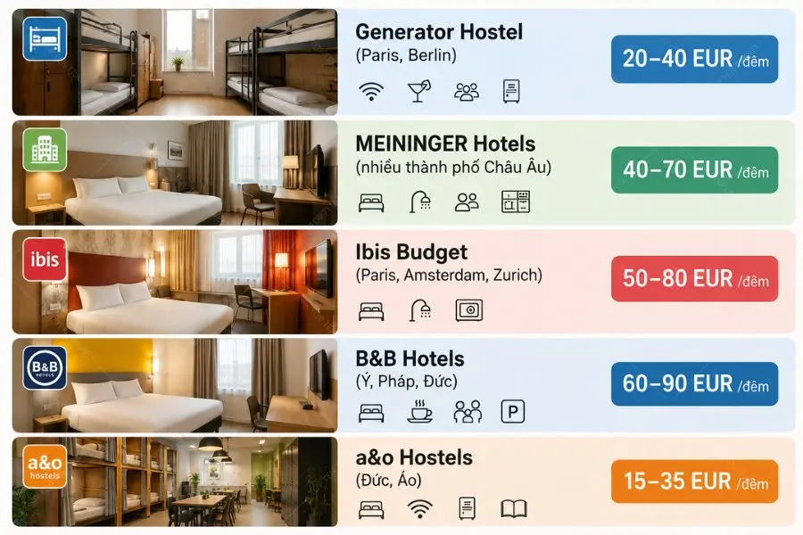 Hostel, khách sạn bình dân và Airbnb là những lựa chọn lưu trú được nhiều du khách ưu tiên khi du lịch Châu Âu.