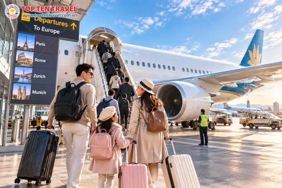 Vé máy bay là một trong những khoản chi phí quan trọng khi du lịch Châu Âu