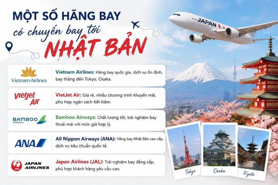 Các hãng hàng không khai thác nhiều đường bay thẳng đến Nhật Bản