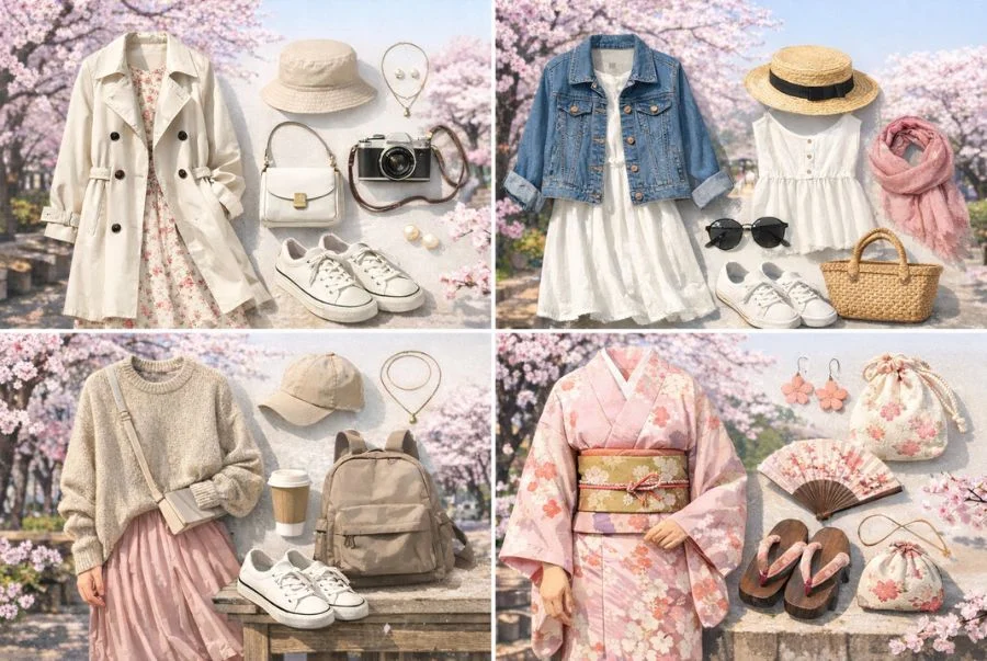 Một số outfit gợi ý dễ áp dụng dành riêng cho khách du lịch Nhật Bản mùa hoa anh đào