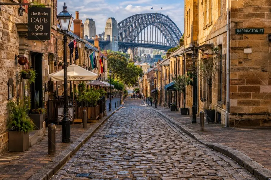 Những con đường lát đá cổ kính đặc trưng tại khu The Rocks Sydney