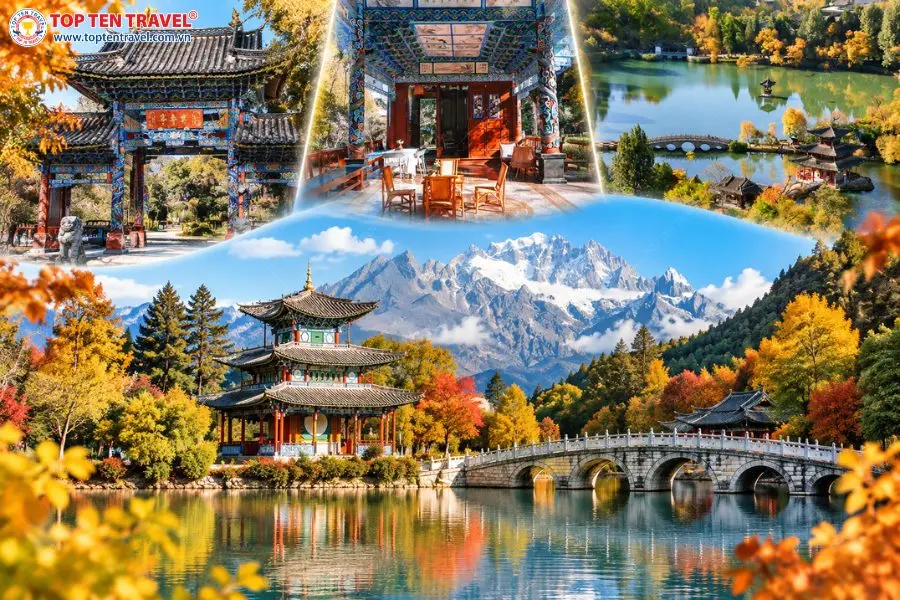 Hắc Long Đàm nổi bật với hồ nước trong xanh, kiến trúc cổ và khung cảnh núi non đặc trưng của Lệ Giang