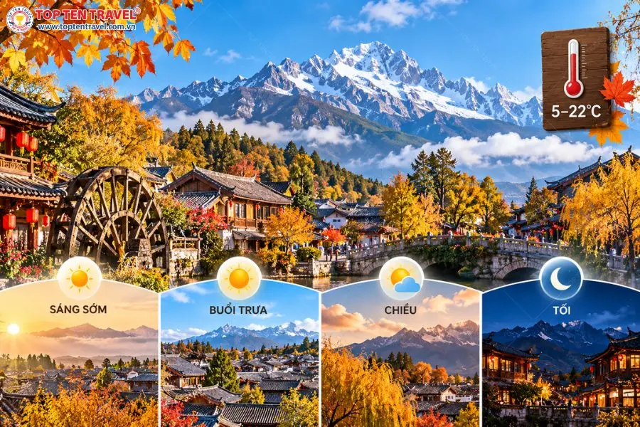 Mùa thu Lệ Giang có thời tiết dễ chịu vào ban ngày nhưng nhiệt độ giảm khá rõ khi về đêm