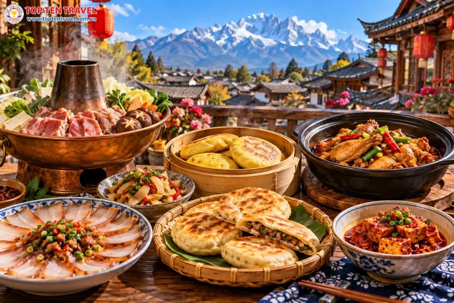 Ẩm thực Lệ Giang mang nhiều hương vị đặc trưng của vùng Vân Nam với những món ăn dân dã nhưng hấp dẫn.