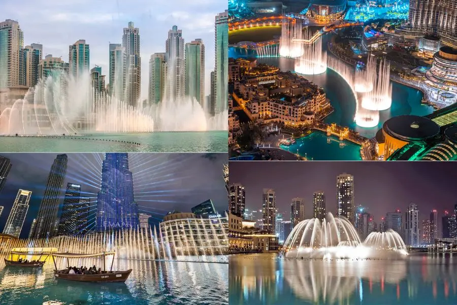 Dubai Fountain hiện lên như một điểm nhấn mềm mại nhưng đầy cuốn hút