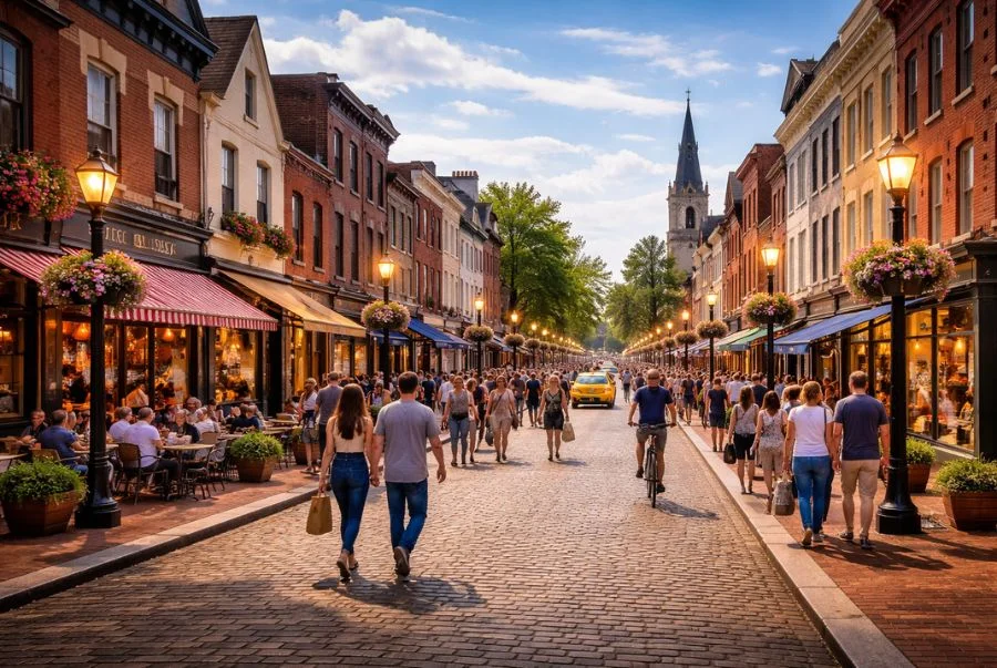 Georgetown nổi bật với những con đường lát đá cuội, dãy nhà gạch đỏ cổ kính và không gian mang đậm hơi thở lịch sử.​